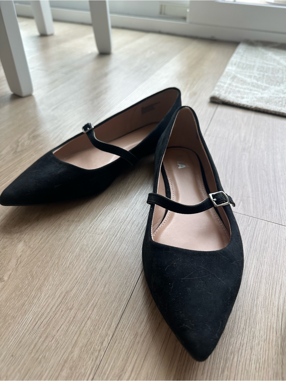 MIA Black Pointed Mary Jane Flats with Buckle Strap